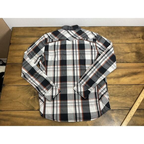 BKE Mens Pearl Snap Shirt MEDIUM Athletic Fit Long Sleeve Western Plaid - Picture 8 of 8